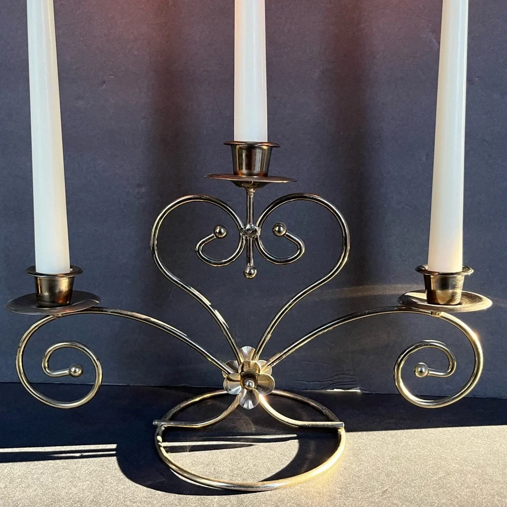 Home Interiors Gold Three-Arm Metal Candle Holder